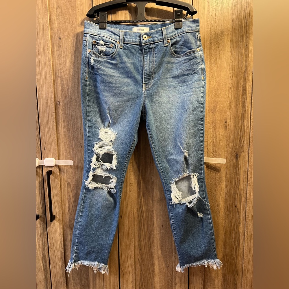 Pistola Crop Jeans Women’s 31 Distressed Monroe Raw Hem High Rise